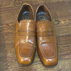 Tan Leather Slip-On Loafers with Square Toe